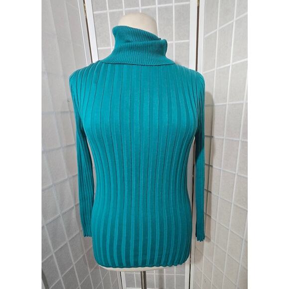Ashley Stewart Women Teal Ribbed Knit Turtleneck Sweater Shirt Plus Size: 10/12 - Picture 1 of 6